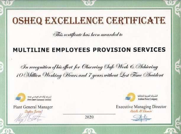 OSHEQ Excellence Certificate