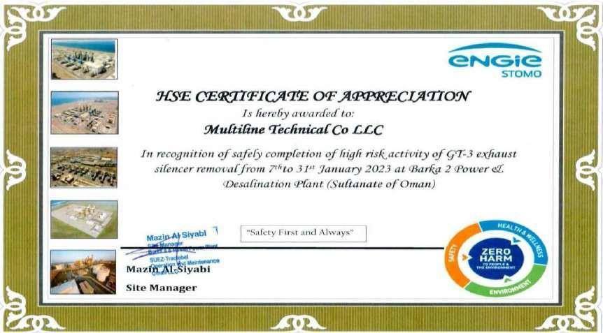 Certificate of Appreciation, ENGIE